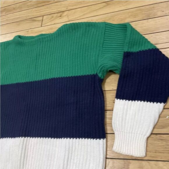 GAP Sweater Womens L Chunky Ribbed Colorblock Striped Green Blue White Knit  L - Picture 5 of 16